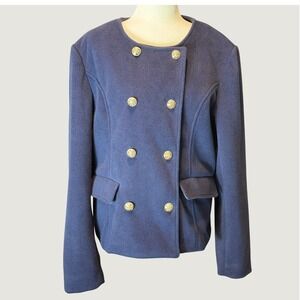 Maeve Anthropologie Twofer Navy Double Breasted Gold Button Military Jacket L